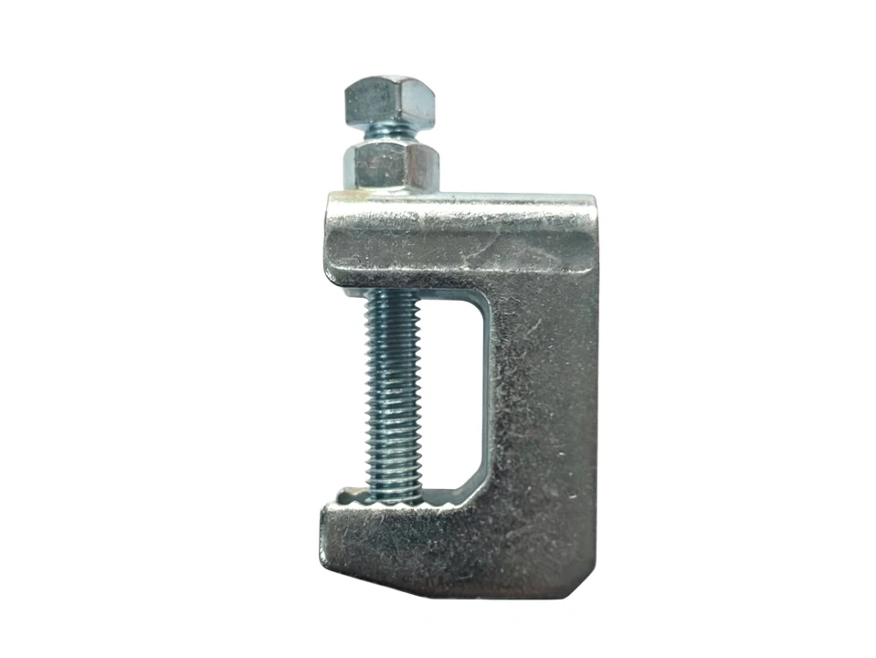 Heavy duty pressed steel beam clamp electro-galvanized thick stamped carbon steel I-beam clamp with deep serrated jaw lock nut and long hardened set screw for flange suspension