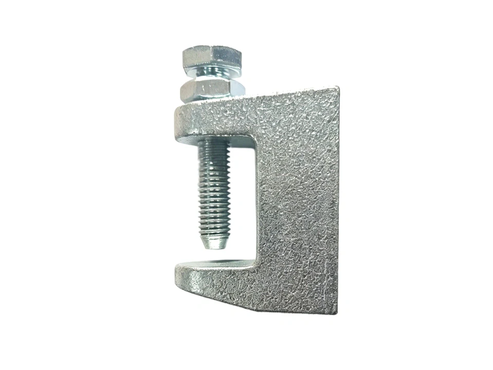 Heavy duty safety beam clamp electro-galvanized malleable iron I-beam clamp with lock nut and hardened set screw for vibration-resistant flange suspension
