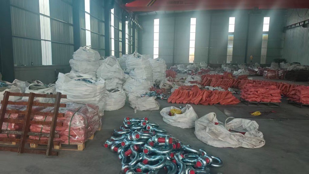 Finished rigging hardware and bulk bags in warehouse storage