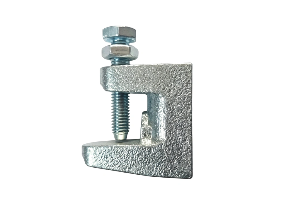 3/8 inch industrial galvanized I-beam beam clamp WLL 400 lbs with set screw and lock nut for 3/8-16 threaded rod