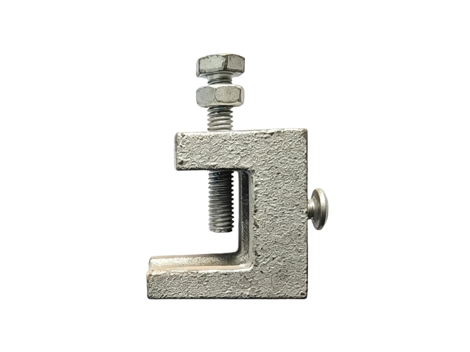 Malleable cast iron beam clamp with side lock screw electro-galvanized for I-beam flange suspension