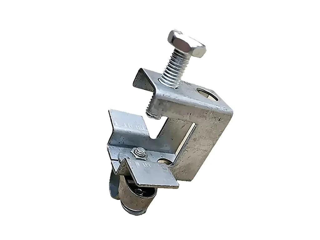 Pressed steel beam clamp with integrated conduit clamp electro-galvanized 2-in-1 conduit hanger assembly with set screw for I-beam flange and conduit fixing