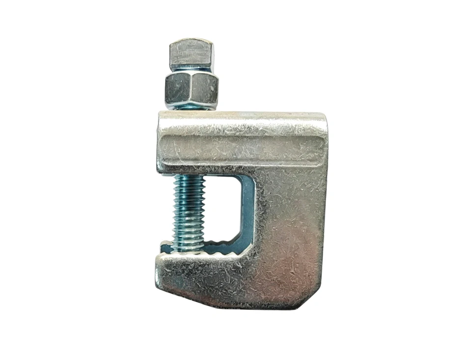 Pressed steel beam clamp electro-galvanized stamped carbon steel I-beam clamp with serrated jaw lock nut and hardened set screw for flange suspension